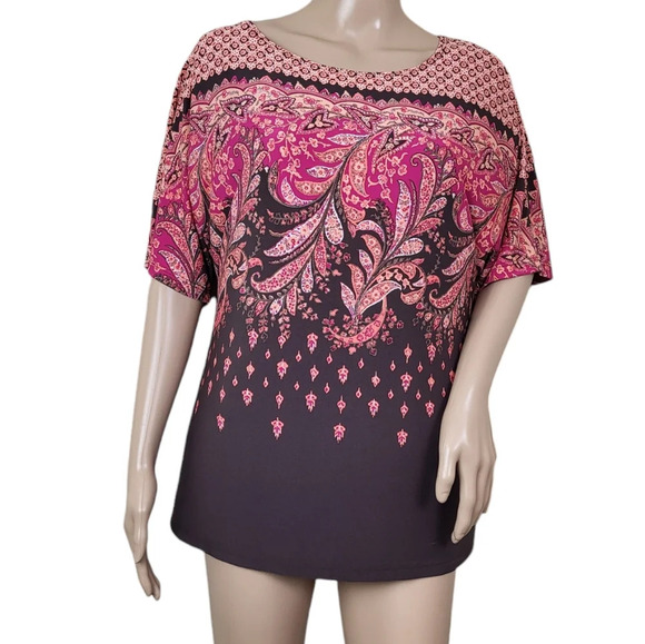 Susan Graver Tops - Susan Graver Short Sleeve Blouse Women's Stretch Knit Geometric Floral